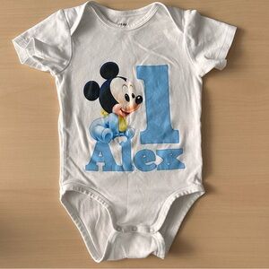 Disney Mickey Mouse White and Blue Baby Onesie First Birthday